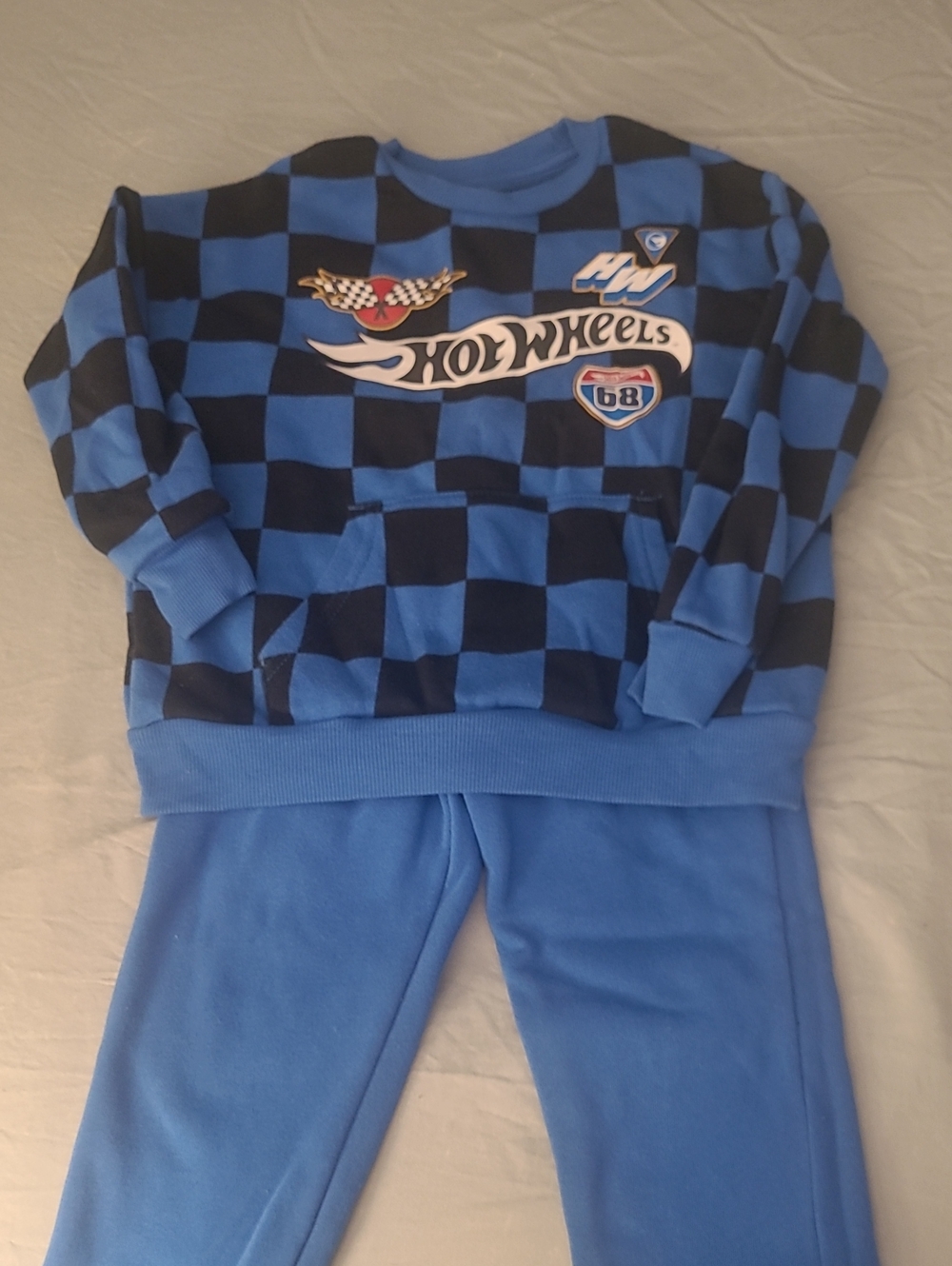 Hot Wheels Kids Blue Checkered Matching Set - Sweatshirt & Pants